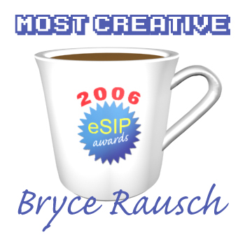 A graphic depicting a coffee cup as the 2006 eSIP Award for Most Creative